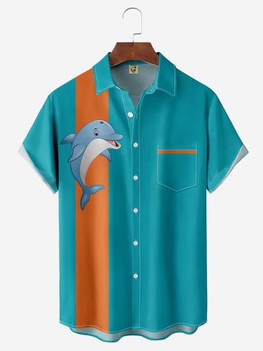 Dolphin Chest Pocket Short Sleeve Bowling Shirt - Modetalente - Modalova