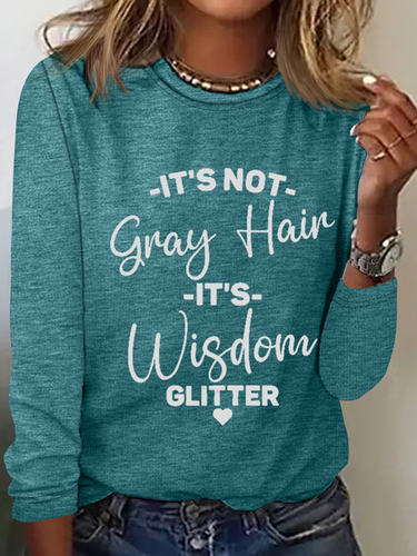 It's Not Gray Hair It's Wisdom Glitter Cotton-Blend Dog Simple Regular Fit Long Sleeve Shirt - Modetalente - Modalova