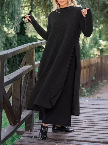 Loose Casual Slit Maxi Sweater Dress - Just Fashion Now - Modalova