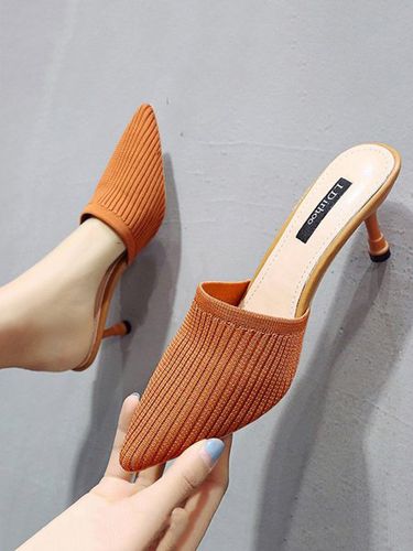 Women Minimalist Breathable Mesh Fabric Stiletto Heel Mules - Just Fashion Now - Modalova