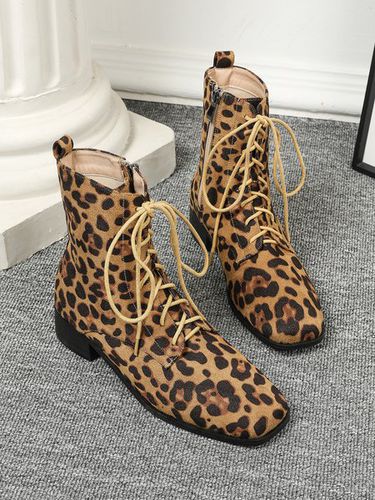Fashion Leopard Square Toe Low Heel Classic Boots - Modetalente - Modalova