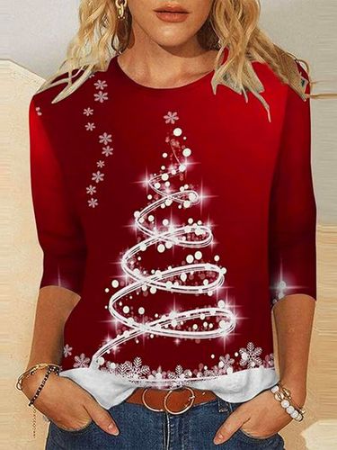 Snowflake Christmas Tree Crew Neck Casual T-Shirt - Modetalente - Modalova