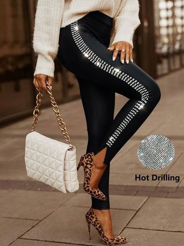 Hot Drilling Tight Casual Leggings - Modetalente - Modalova