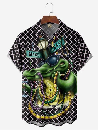 Mardi Gras Crocodile Chest Pocket Short Sleeve Hawaiian Shirt - Modetalente - Modalova