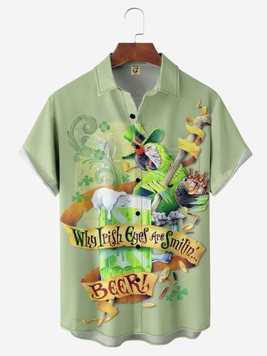 St. Patrick's Day Parrot Chest Pocket Short Sleeve Hawaiian Shirt - Modetalente - Modalova