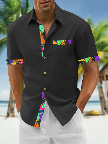 Cotton Patchwork Short Sleeve Resort Shirt - Modetalente - Modalova