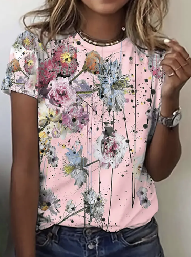 Regular Fit Cotton Casual Floral T-Shirt - Modetalente - Modalova