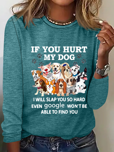 If You Hurt My Dog I Will Slap You So Hard Text Letters Cotton-Blend Simple Shirt - Modetalente - Modalova