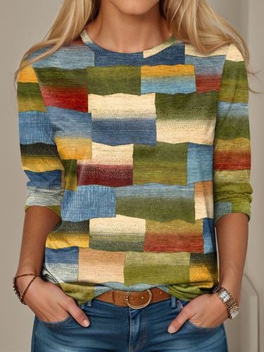 Casual Loose Multicolor Block Crew Neck T-Shirt - Modetalente - Modalova