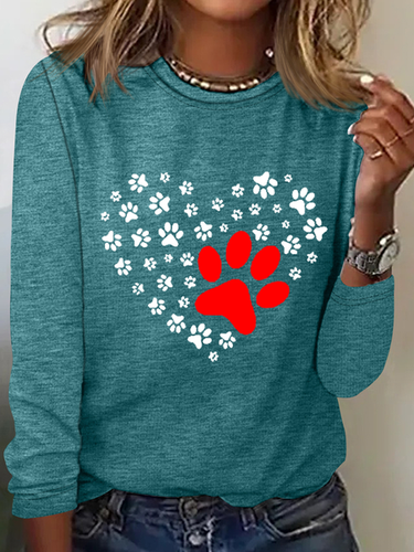 Funny Dog Crew Neck Simple Heart Cotton-Blend Long Sleeve Shirt - Modetalente - Modalova