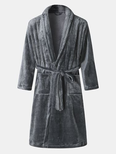 Mens Winter Wearable Flannel Thick Casual Homewear Nightgown Plain Color Robe - Newchic - Modalova