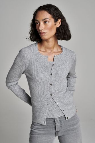 Fine rib knit cashmere round neck cardigan - REPEAT cashmere - Modalova