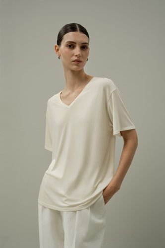 LILYSILK T-shirt Col V Soie Breeze Jersey Blanc XL - Léger, Doux et Confortable - LILYSILK - Modalova