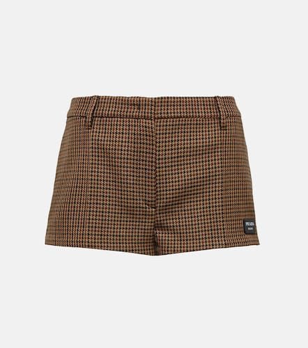 Houndstooth virgin wool shorts - Prada - Modalova