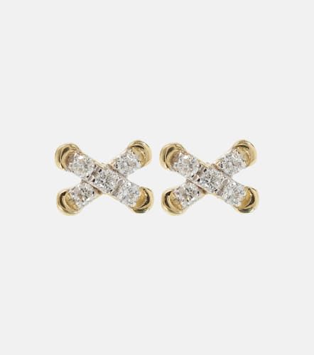 Diamond Cross Stitch 14kt stud earrings with white diamonds - Stone and Strand - Modalova