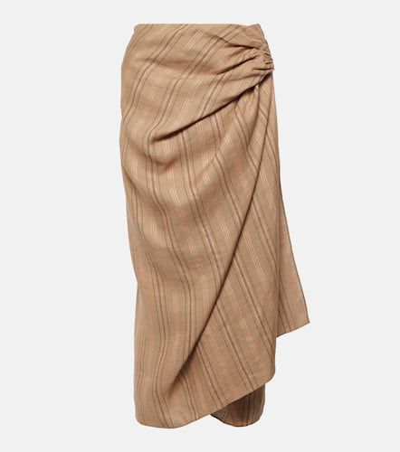 Leather-trimmed draped linen midi skirt - Loro Piana - Modalova