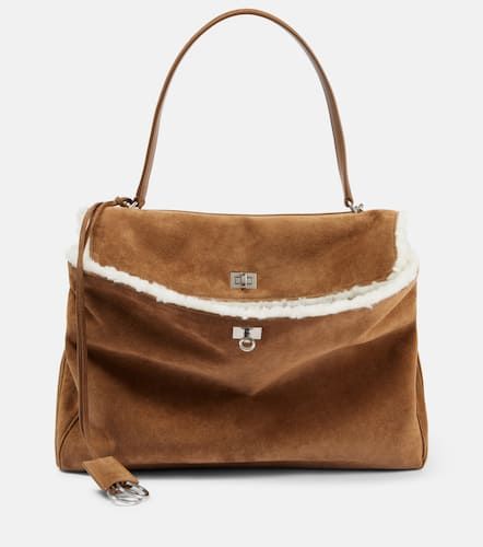 Borsa a spalla Rodeo Large in suede con shearling - Balenciaga - Modalova