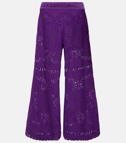 Embroidered wide-leg cotton-blend pants - Valentino - Modalova