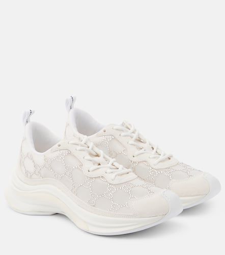 Run embellished suede and mesh sneakers - Gucci - Modalova