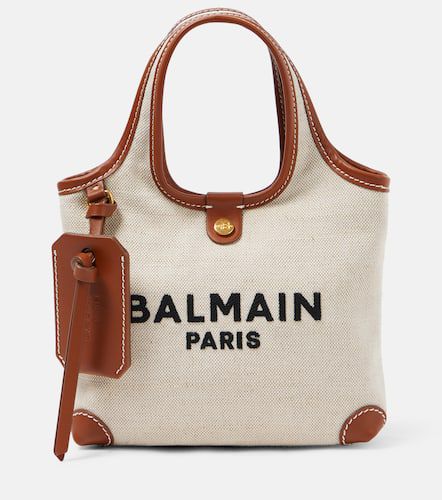 Small leather-trimmed canvas tote bag - Balmain - Modalova