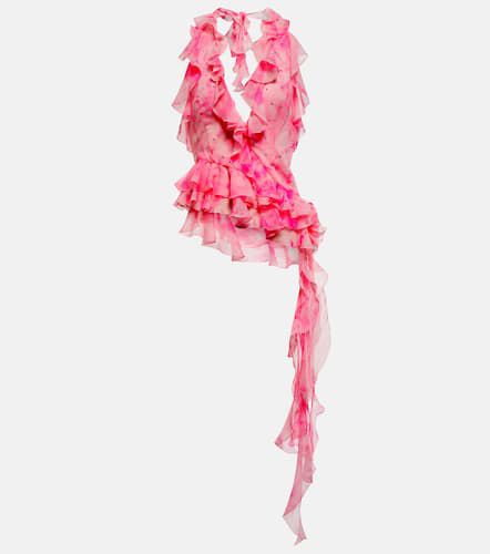 Crystal-embellished ruffled silk top - Alessandra Rich - Modalova