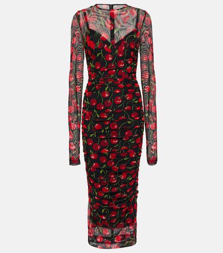 Vestido largo drapeado de tul estampado - Dolce&Gabbana - Modalova