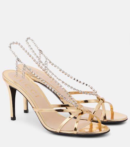 Embellished metallic leather sandals - Gucci - Modalova