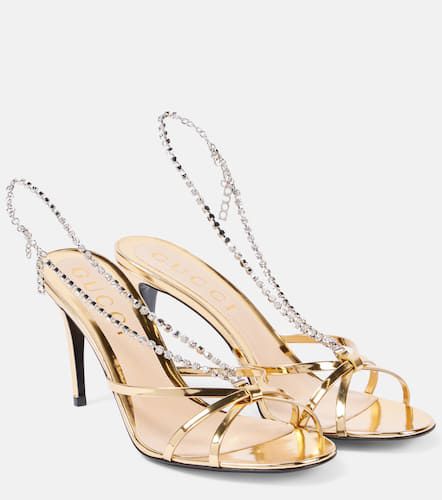 Sandalias de piel metalizada adornadas - Gucci - Modalova