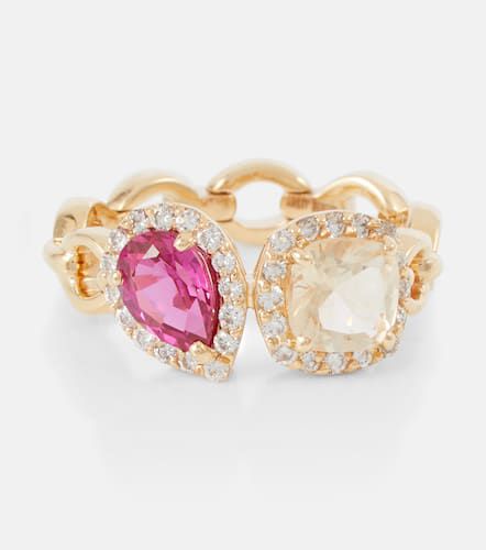 Catena Double 18kt gold ring with sapphire, rubellite and diamonds - Nadine Aysoy - Modalova