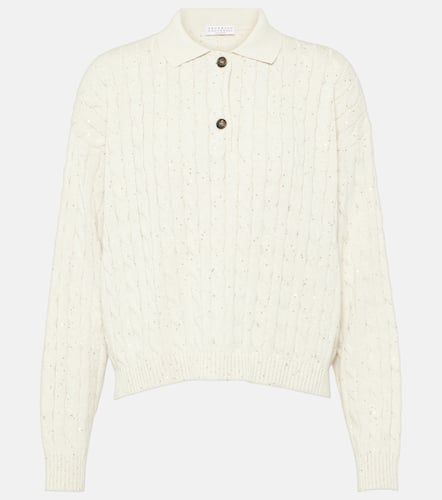 Cable-knit cotton-blend polo sweater - Brunello Cucinelli - Modalova