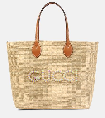 Medium logo raffia-effect tote bag - Gucci - Modalova
