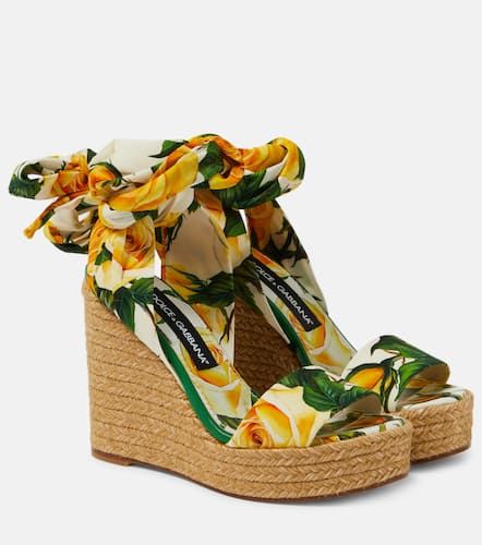 Alpargatas con cuña de satén floral - Dolce&Gabbana - Modalova