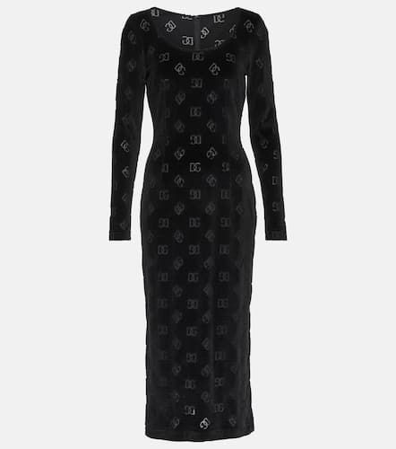 Vestido midi de terciopelo con logo - Dolce&Gabbana - Modalova
