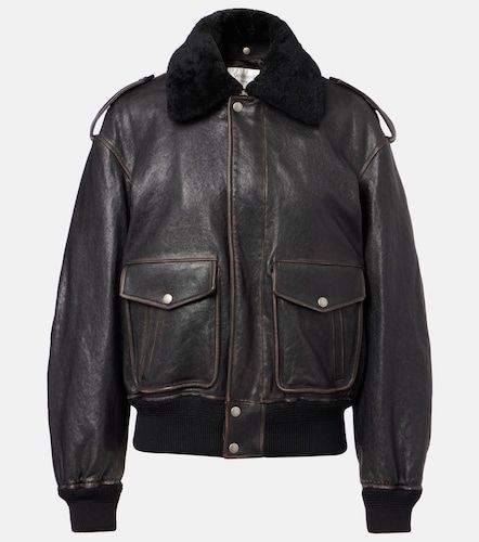 Shearling-trimmed leather jacket - Saint Laurent - Modalova