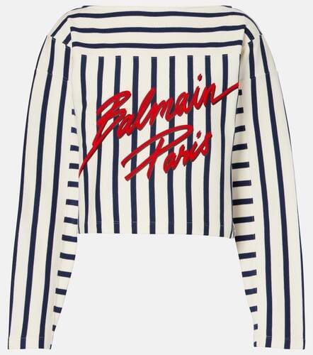 Felpa cropped a righe con logo - Balmain - Modalova