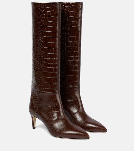 Croc-effect leather knee-high boots - Paris Texas - Modalova