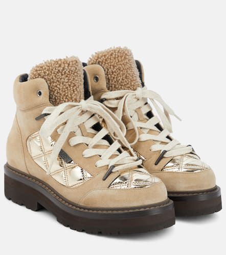 Shearling-trimmed suede hiking boots - Brunello Cucinelli - Modalova