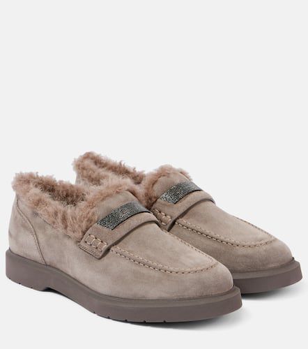 Verzierte Loafers aus Veloursleder mit Shearling - Brunello Cucinelli - Modalova