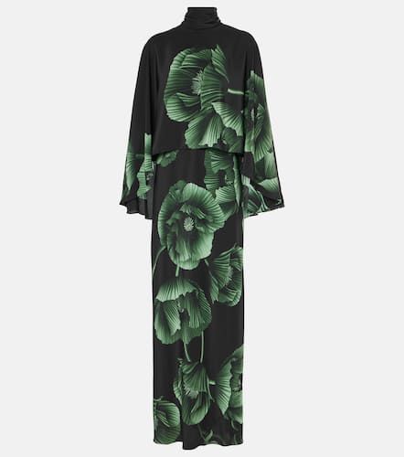 Floral embroidered silk gown with cape - Johanna Ortiz - Modalova