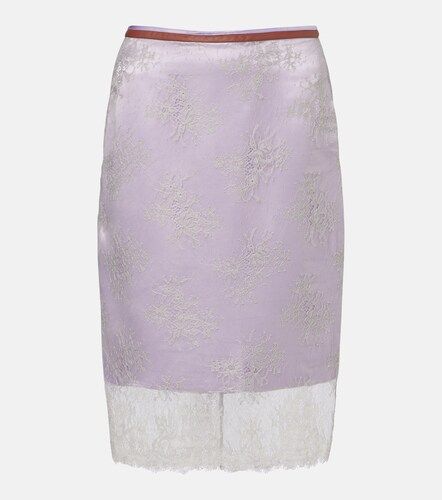 Embroidered leather-trimmed lace midi skirt - Jacques Wei - Modalova