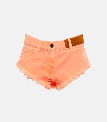 Frayed mid-rise denim shorts - Palm Angels - Modalova