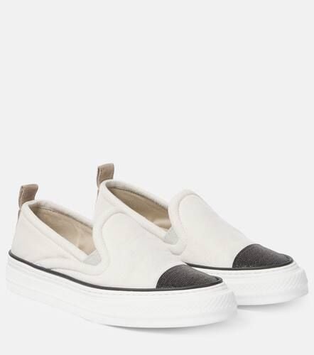 Slip-on in canvas con monili - Brunello Cucinelli - Modalova