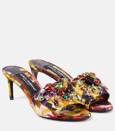 Rhinestone-embellished floral satin mules - Dolce&Gabbana - Modalova