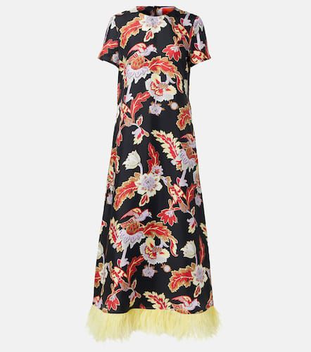 Swing feather-trimmed silk maxi dress - La DoubleJ - Modalova