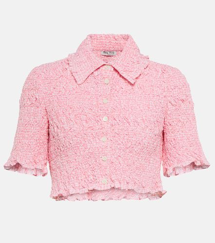 Camicia cropped in cotone a quadri - Miu Miu - Modalova