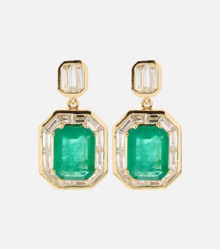 Halo 18kt gold drop earrings with emeralds and diamonds - Shay Jewelry - Modalova