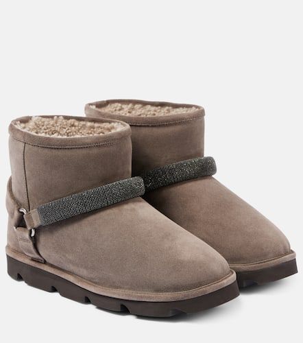 Stivali in suede con shearling e monili - Brunello Cucinelli - Modalova