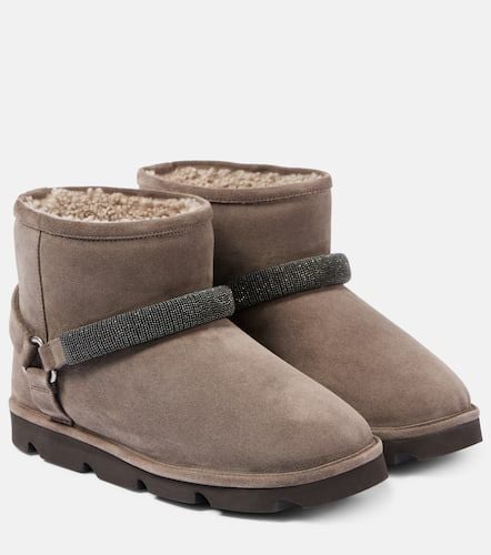 Verzierte Stiefel aus Veloursleder mit Shearling - Brunello Cucinelli - Modalova