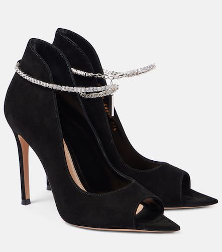 Crystal-embellished suede peep-toe pumps - Gianvito Rossi - Modalova