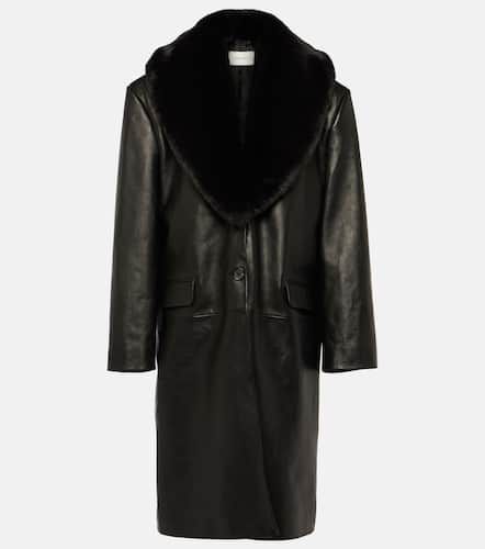 Faux fur-trimmed leather coat - Magda Butrym - Modalova